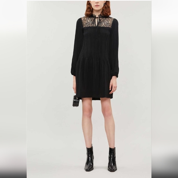 Maje Rockette Pleated Lace Dress in Black - Picture 4 of 12